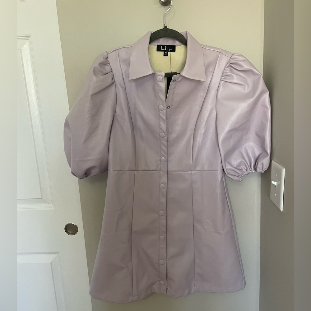 Lulu’s purple leather mini dress